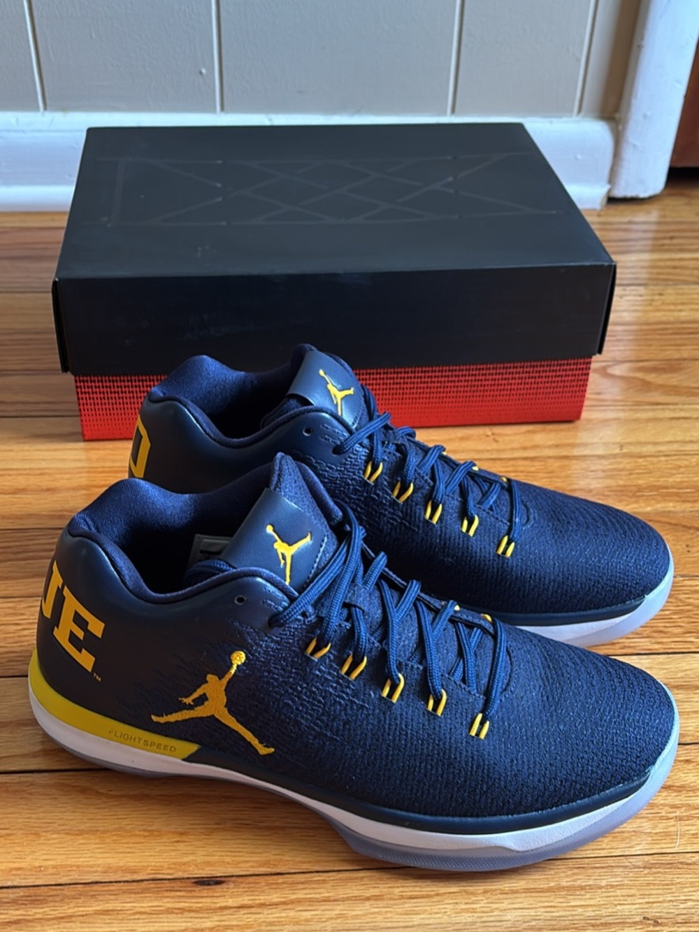 New in Original Box Nike Men's Navy and Yellow Athletic Basketball Shoes